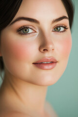 Naklejka premium portrait of a woman with minimal makeup, focusing on healthy, radiant skin