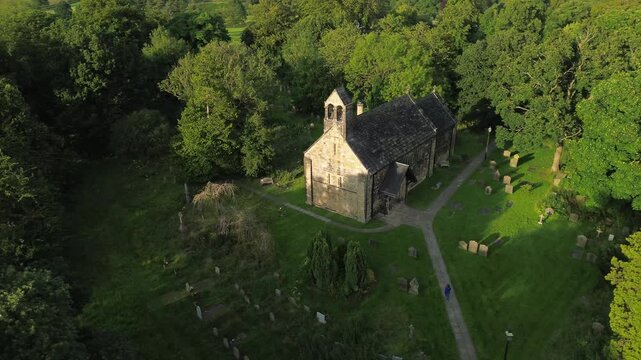 Adel Parish Church - Golden Hour Orbit - Adel, Leeds, UK - 4k