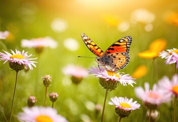 charming young creatures engaging playful activities amidst colorful vibrant field filled lush greenery wildflowers, adorable, playing, animals, fun, landscape