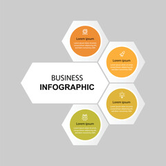 4 process infographic template vector element with icons and hexagon concept 