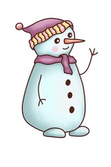 A Christmas snowman is a illustration, hand-drawn with watercolor brushes, with outline on a white background. For postcards, greetings, stickers and others DIY.