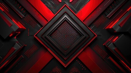 Abstract red and black geometric shapes.
