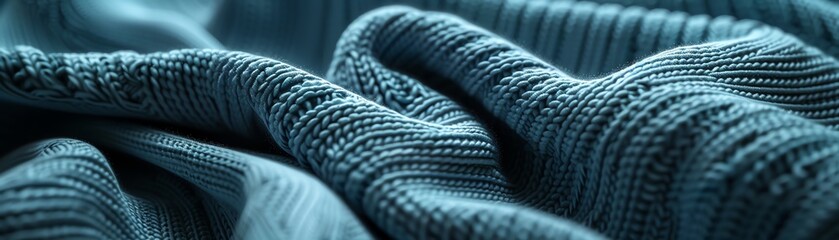 Close up of blue fabric with textured weave.