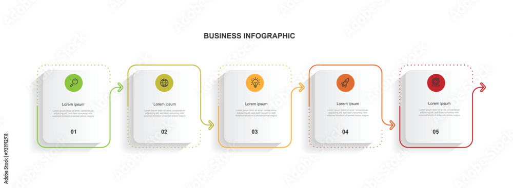 Aufkleber Design template infographic vector element with 5 step process can be used for workflow, presentation, business information and web graphic design 