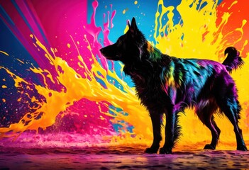 vibrant canine silhouettes displayed dynamic backgrounds colorful composition, design, art, animal, shape, creative, abstract, pop, bright, playful, energy