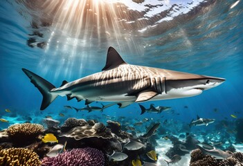energetic sharks swimming gracefully thrilling underwater video footage capturing their majestic movement ocean habitat, marine, adventure, wildlife, aquatic, sea