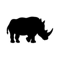 Vector Cartoon Silhouette of Endangered Rhinoceros Illustration