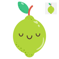 Lime with kawaii eyes. Flat vector illustration of a cute lime green on a white background.
