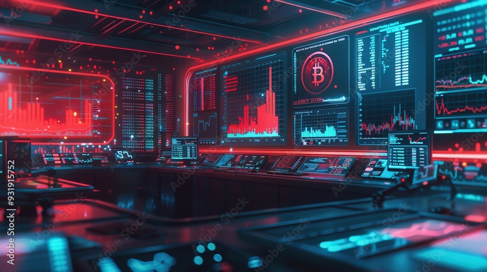Fototapete a vibrant cryptocurrency exchange interface reveals the market values of multiple digital coins in a