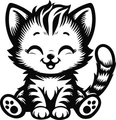 A laughing kitten silhouette vector Illustration 