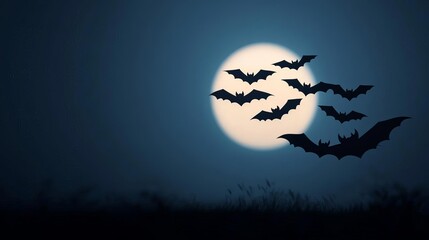 Halloween night sky, bats and moon, 3D illustration