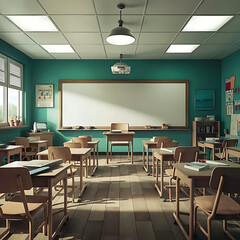 View of 3d modern empty classroom interior design by AI generative