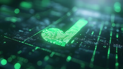 Green Checkmark on Digital Screen Signaling Accepted Online Payment