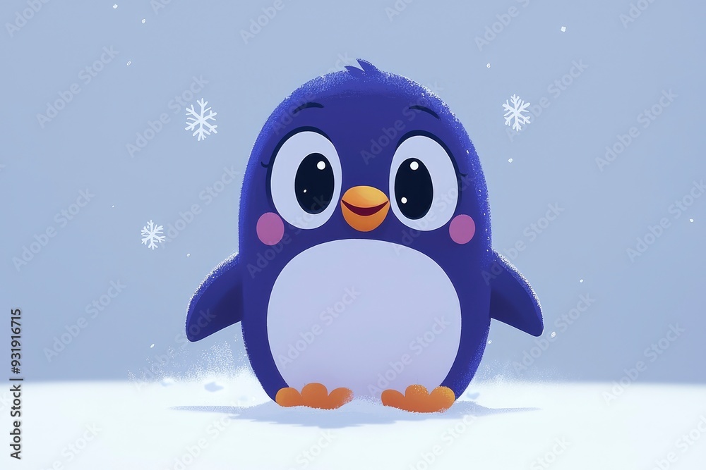 Wall mural cute cartoon penguin in the snow