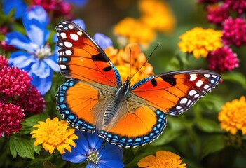 Obraz premium stunning macro showcasing colorful butterflies perched lively flowers nature, vibrant, insect, garden, blossoms, petals, wings, beauty, flora, fauna