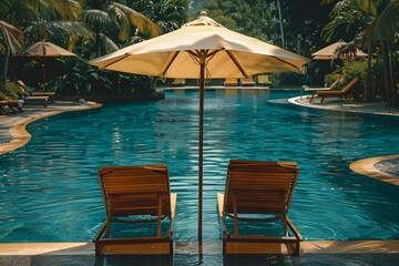 Serene Poolside Retreat with Sun Loungers and Umbrella