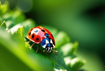 close vibrant ladybug resting lush green showcasing its bright red shell distinct black spots amidst fresh foliage, insect, macro, detail, garden, nature