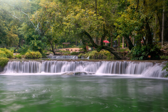 Chet Sao Noi Waterfall, or Namtok Chet Sao Noi , a seven tiers of small and beautiful waterfall in Namtok Chet Sao Noi National Park, Saraburi Thailand.