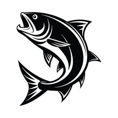 Dynamic Salmon Fish Vector - Elegant Silhouette Illustration for Wildlife Graphics.