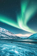 Fototapeta premium Northern Lights, Aurora Borealis illuminating the night sky. Beautiful landscape for wallpaper.