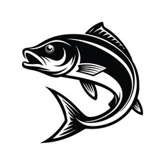 Dynamic Salmon Fish Vector - Elegant Silhouette Illustration for Wildlife Graphics.
