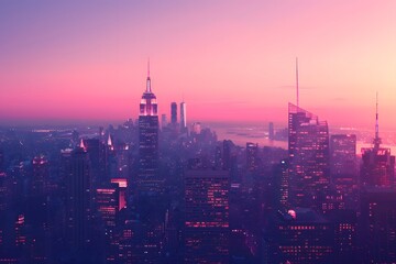 Obraz premium Stunning Twilight View of a Vibrant City Skyline