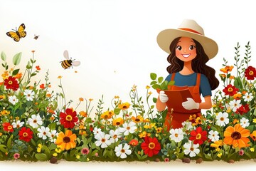 Happy Gardener in a Field of Flowers