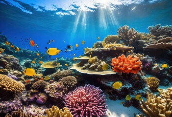 vibrant underwater ecosystem showcasing colorful coral structures diverse marine life clear blue ocean environment, fish, habitat, reef, diversity, aquatic, sea, nature