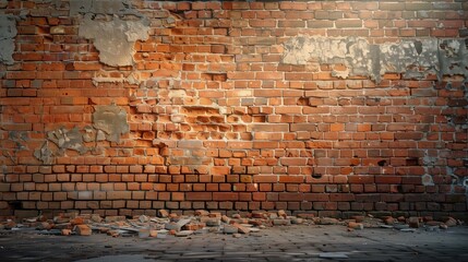 Old destroyed brick wall with defects