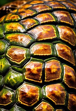 intricate close turtle shell patterns showcasing natural habitat elements textured details vibrant colors, designs, textures, nature, environment, animal