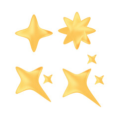 Obraz premium Cute gold 3D geometric stars set, glowing star with liquid gradient texture. Aesthetic y2k style icons isolated. Elegant abstract elements for social media, posters, banners.