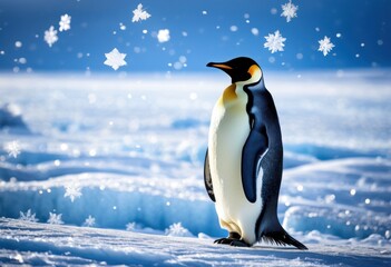 Fototapeta premium majestic penguin standing proudly pristine icy landscape surrounded sparkling snow glimmering ice formations, nature, wildlife, cold, habitat, crystal