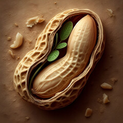 Macroshot single peanut on vintage wooden board food and drink