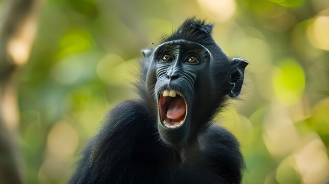 A black monkey scared of something 