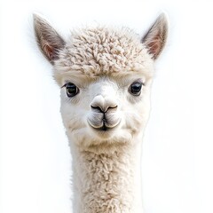 Obraz premium An isolated white background features a cute baby alpaca