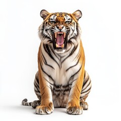 Fototapeta premium On a transparent background, a portrait of a tiger with its mouth open is shown