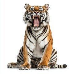 Obraz premium Tiger with open mouth isolated on transparent background