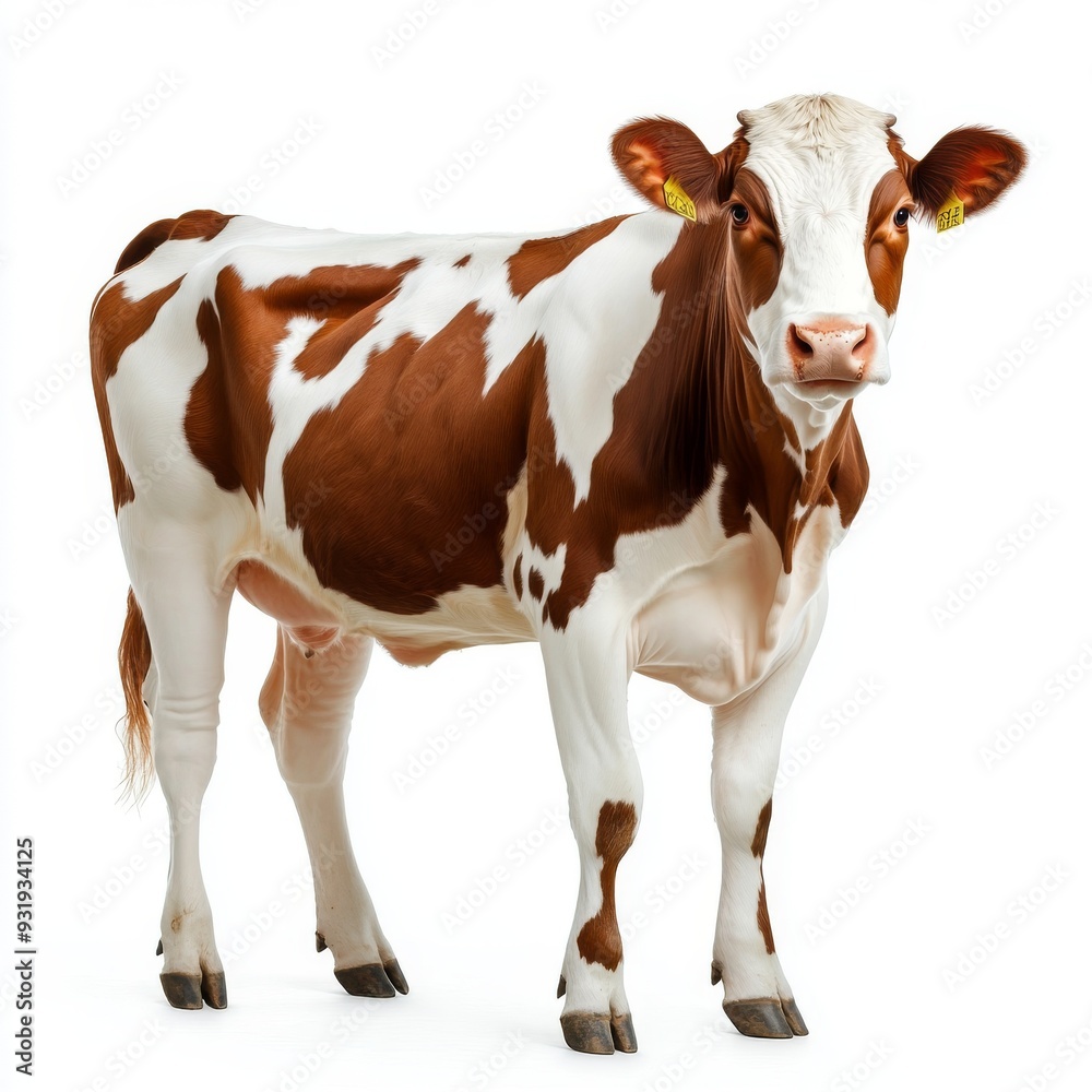 Wall mural A full-body image of a cow isolated on white