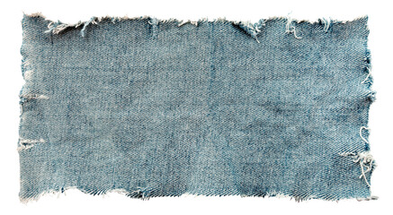 Piece of torn denim on a white background. Denim texture