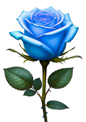 A single blue rose on transparent background, illustration