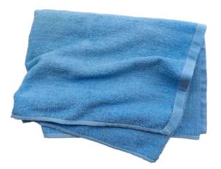 Blue waffle towel on a white background. View from above. Isolate towels