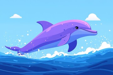 Obraz premium Cartoon Dolphin Jumping Out of the Water