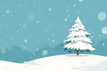 Snow-covered Christmas tree in a snowy landscape under a clear sky