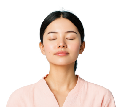 Young woman with closed eyes practicing mindfulness meditation