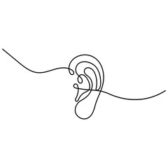 Fototapeta premium Ear single line art, continuous one line drawing of Isolated outline vector art 