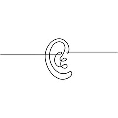 Ear  single line art, continuous one line drawing of  Isolated outline vector art 
