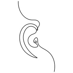 Ear  single line art, continuous one line drawing of  Isolated outline vector art 
