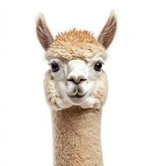 Obraz premium A llama alpaca's face is close-up viewed through a transparent background