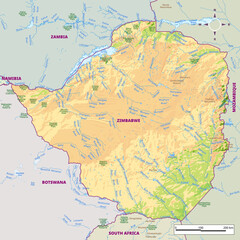 Obraz premium Detailed physical map of Zimbabwe
