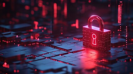 Cybersecurity Padlock. Modern 3d illustration of data protection, digital lock. Antivirus for cyber security. Software development, encryption, data protection. copy space.